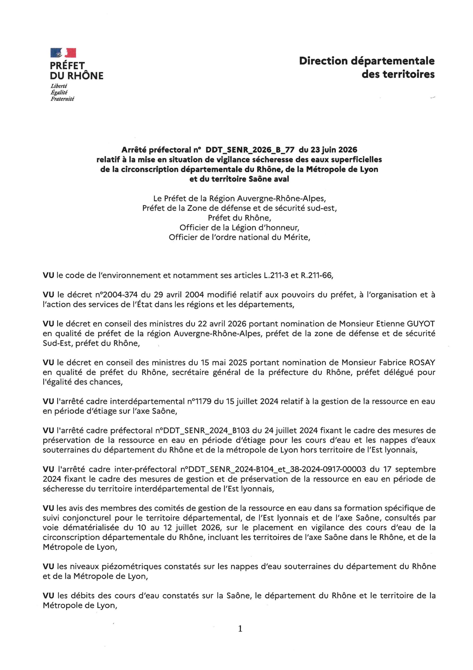 260623_AP_Secheresse_Rhone_DDT_SENR_2026_B_77_du_23 juin_2026_Vigilance_ESup_Page_01