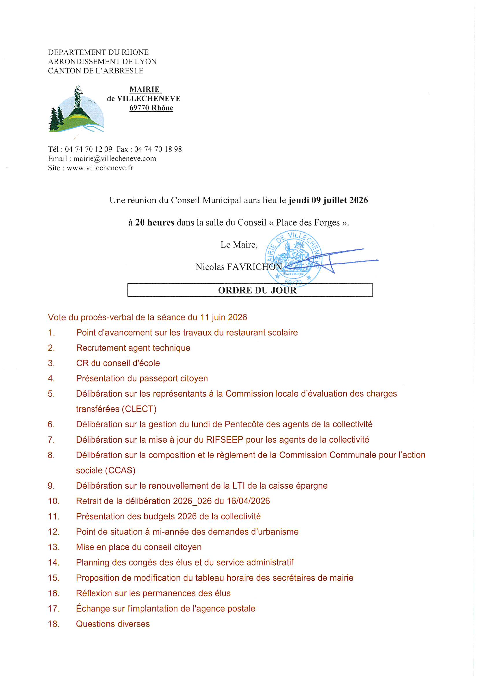 odj cm du 9 juillet 2026